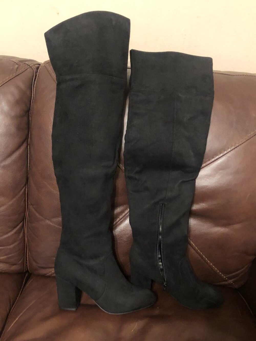 Call It Spring Black Faux Suede Over The Knee Block Heel Boots Size 7